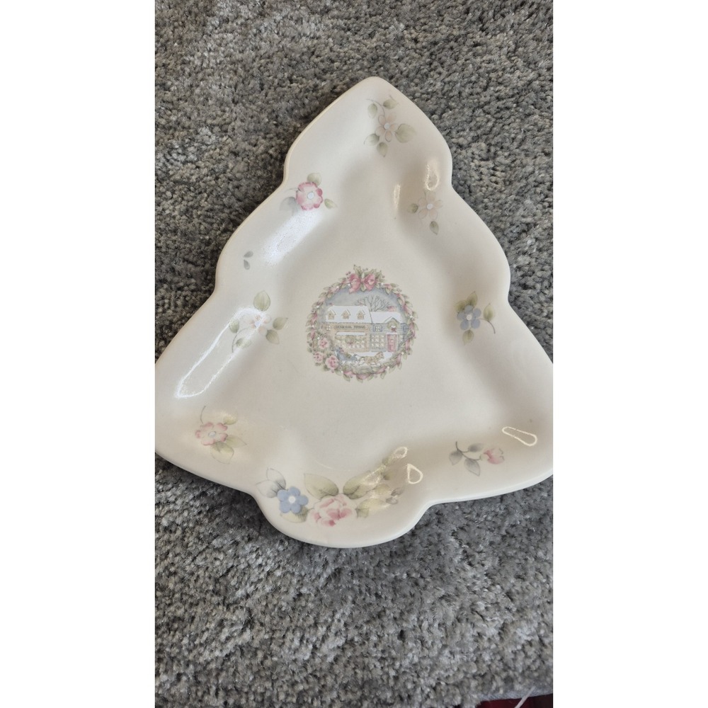 VTG Pfaltzgraff Tea Rose Christmas Tree Dish Pastel Cottagecore Shabby Chic 80s‎